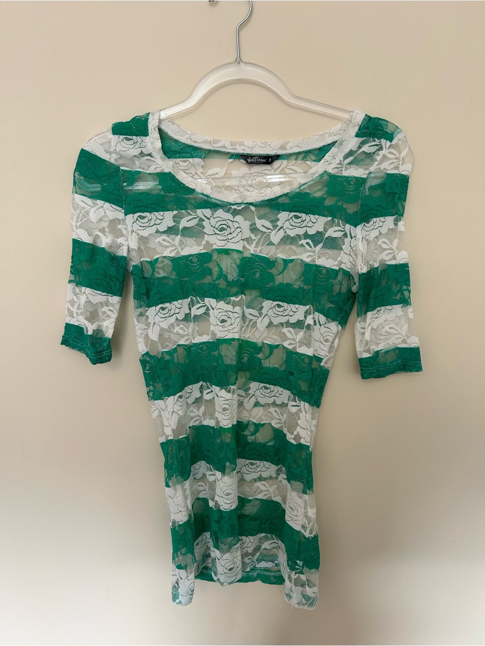 Wallflower Green and White Lace Stripe tee